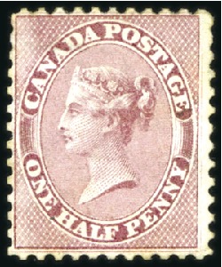 Stamp of Canada 1858-59 1/2d Rose on medium white wove paper, unus