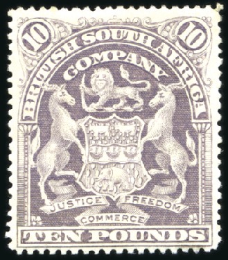 Stamp of Rhodesia 1898-1908 Coat of Arms £10 lilac, regummed, fine a