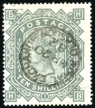 Stamp of Great Britain » 1855-1900 Surface Printed 1867-83 10s Greenish Grey pl.1, neat central "Roya