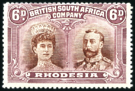 Stamp of Rhodesia 1910-13 Double Head 6d brown and mauve, perf. 15, 