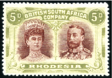 Stamp of Rhodesia 1910-13 Double Head 5d lake-brown and olive, perf.