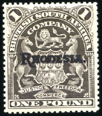 Stamp of Rhodesia 1909-12 Overprinted £1 grey-purple, mint showing O