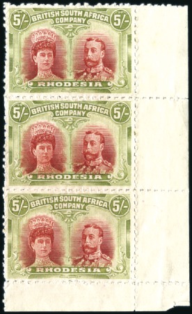 Stamp of Rhodesia 1910-13 Double Heads 2 1/2d block of six, 3s margi