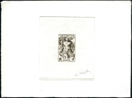 Stamp of France 1945 Libération, deux épreuves d'artiste signée (u