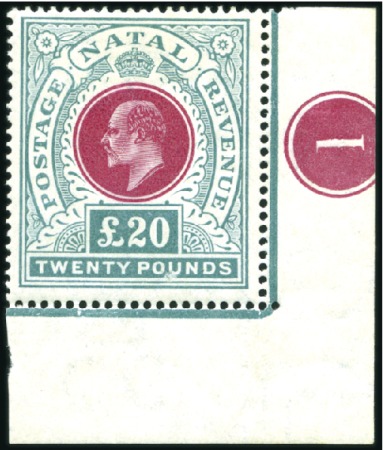 Stamp of South Africa » Natal 1902 Crown CC £20 red and green, mint bottom right