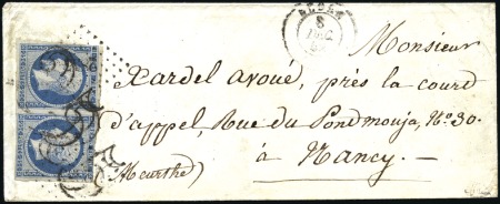 Stamp of France 1852 25c Présidence en paire (touché) obl. PC2855 