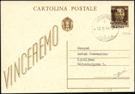 Stamp of Germany » German WWII Occupation Issues » Kotor 1944 Italian 'Vinceremo' 30C postal stationery car