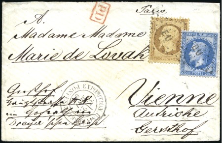 Stamp of France Afft mixte 40c Empire dent. +20c Lauré obl. EU sur