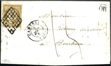 Stamp of France 1849 10c bistre verdâtre avec provenance "OR" sur 