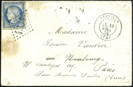 Stamp of France 1874 PC bleu sur n°60 sur env. de Verville (càd bl
