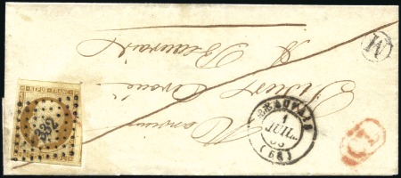 Stamp of France 1852 10c Présidence avec voisins sur lettre locale