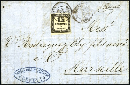Stamp of France Lettre de Gênes postée à Marseille et taxée avec T