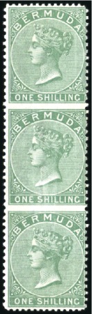 Stamp of Bermuda 1865-1903 Crown CC 1s green, perf. 14, mint vertic