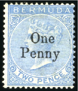 Stamp of Bermuda WITHDRAWN
1875 "One Penny" on 2d bright blue, unu