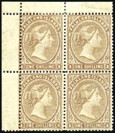 Stamp of Falkland Islands 1878-79 No Wmk 1s bistre-brown mint top left corne