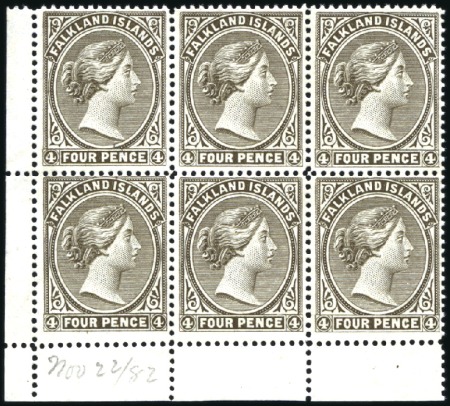 Stamp of Falkland Islands 1882 Wmk Crown CA 1d dull claret and 4d grey-black