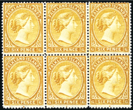 Stamp of Falkland Islands 1891-1902 Wmk Crown CA 6d orange-yellow, mint, blo