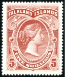 Stamp of Falkland Islands 1898 Wmk Crown CC 2s6d deep blue & 5s red, mint, f