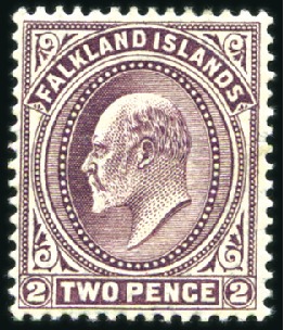 Stamp of Falkland Islands 1904-12 Wmk Crown CA 2d reddish purple, mint, fres