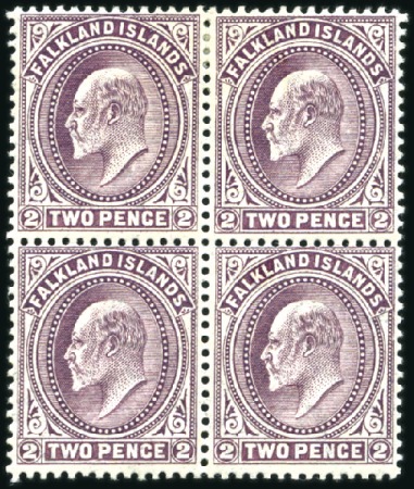 Stamp of Falkland Islands 1904-12 Wmk Crown CA 2d purple, mint block of four