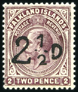 Stamp of Falkland Islands 1928 Provisional 2 1/2d on 2d purple-brown, mint, 