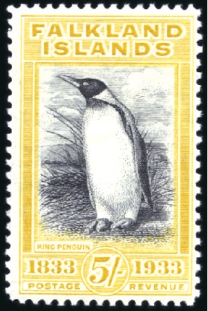 Stamp of Falkland Islands 1933 Centenary 5s black and yellow, mint nh, fresh