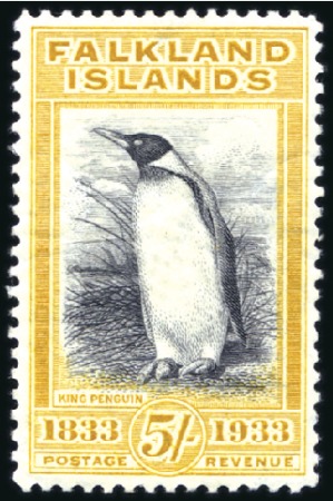 Stamp of Falkland Islands 1933 Centenary 5s black and yellow-orange, mint, f