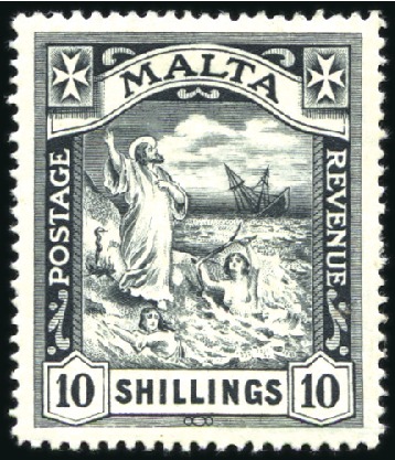 Stamp of Malta 1919 Multiple Crown CA 10s black, mint, very fine 