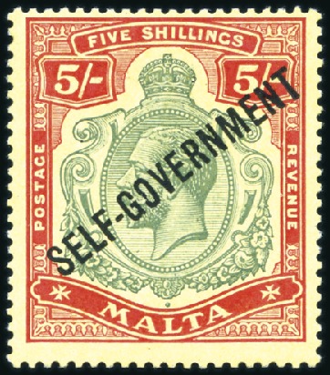 Stamp of Malta 1922 Self-Government 5s green and red on yellow, m