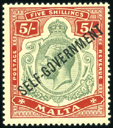 Stamp of Malta 1922 Self-Government 5s green and red on yellow, m