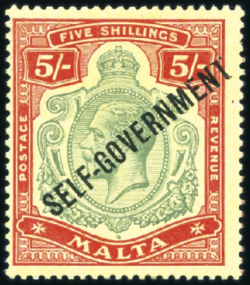 Stamp of Malta 1922 Self-Government 5s green and red on yellow, m