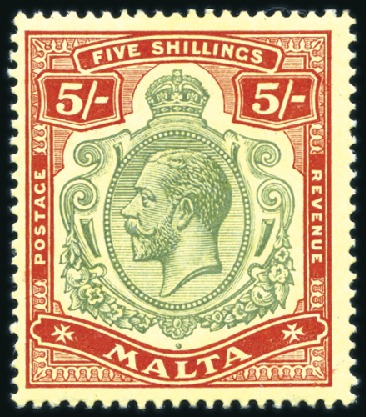 Stamp of Malta 1914-21 Multiple Crown CA 5s green and red on yell
