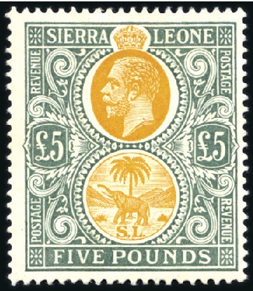 Stamp of Sierra Leone 1921-27 Wmk Multiple Crown CA £5 orange and green,