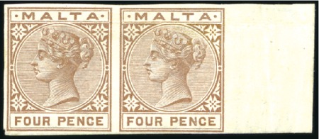 Stamp of Malta 1885-90 Crown CA 4d brown, unused, right marginal 
