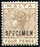 Stamp of Malta 1885-90 Crown CA 1/2d to 1s, mint, all showing SPE