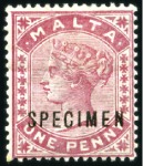Stamp of Malta 1885-90 Crown CA 1/2d to 1s, mint, all showing SPE