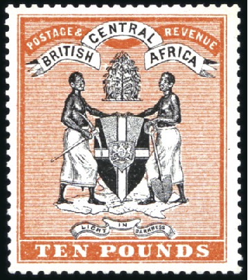 Stamp of Nyasaland » British Central Africa 1895 No Wmk £10 black and orange-vermilion, unused