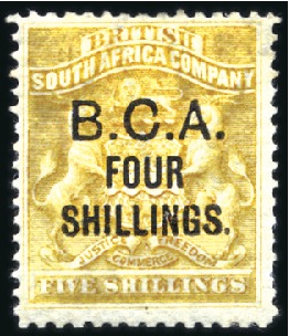 Stamp of Nyasaland » British Central Africa 1895 BCA 3s on 4s grey-black and vermilion, 4s on 