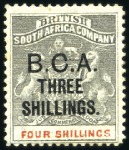 Stamp of Nyasaland » British Central Africa 1895 BCA 3s on 4s grey-black and vermilion, 4s on 