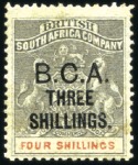 Stamp of Nyasaland » British Central Africa 1895 BCA 3s on 4s grey-black and vermilion, 4s on 