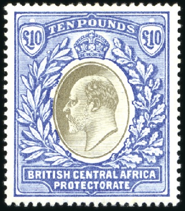 Stamp of Nyasaland » British Central Africa 1903-04 Crown CC £10 grey and blue, mint, vertical