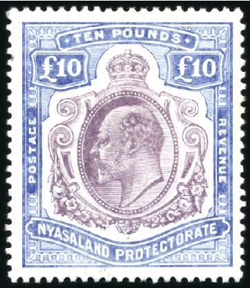 Stamp of Nyasaland » British Central Africa 1908-11 Crown CA £10 purple and ultramarine, mint,