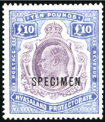 Stamp of Nyasaland » British Central Africa 1908-11 Crown CA £10 purple and ultramarine, mint,