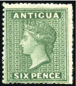 Stamp of Antigua & Barbuda 1862 No Wmk 6d Blue-Green, perf.14 to 16, mint, fr