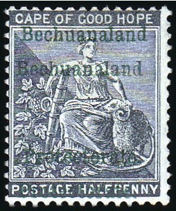 Stamp of Bechuanaland » British Bechuanaland 1888 1/2d Grey-Black with DOUBLE OVPT variety, min