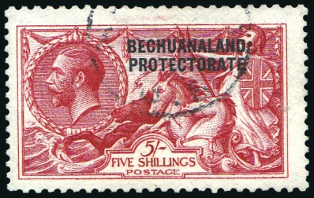 Stamp of Bechuanaland » British Bechuanaland 1914 Waterlow Seahorse 5s rose-carmine, light cds,