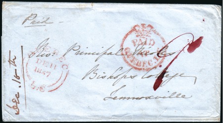 Stamp of Canada 1847 (Dec 11) Wrapper with clear "PAID AT QUEBEC" 