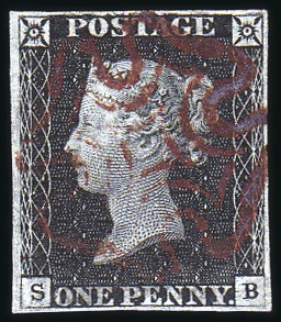 Stamp of Great Britain » 1840 1d Black and 1d Red plates 1a to 11 1840 1d Black pl.2 SB showing variety "shifted tra