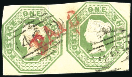Stamp of Great Britain » 1847-54 Embossed 1847 1s Green horizontal pair, just touched at lef