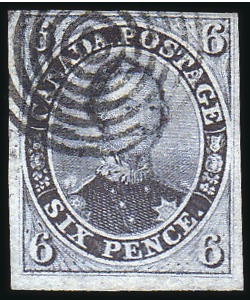 Stamp of Canada 1851 6d Brown-Purple on laid paper, fine to very l